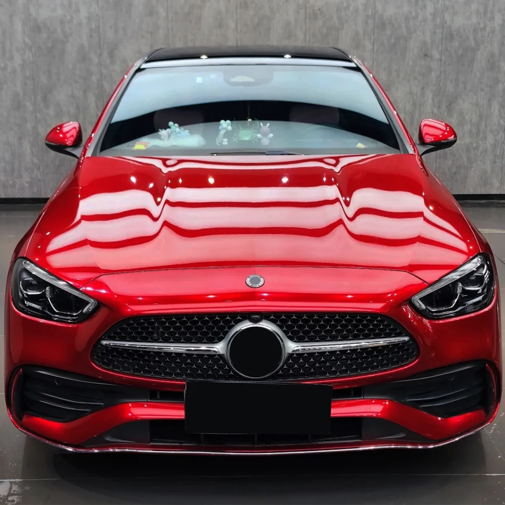 Car Sticker Liquid Metal Cherry Red Auto Wrapping Film Color Change Vinyl Film Bubble Free Car Decoration Accessories PVC Decals
