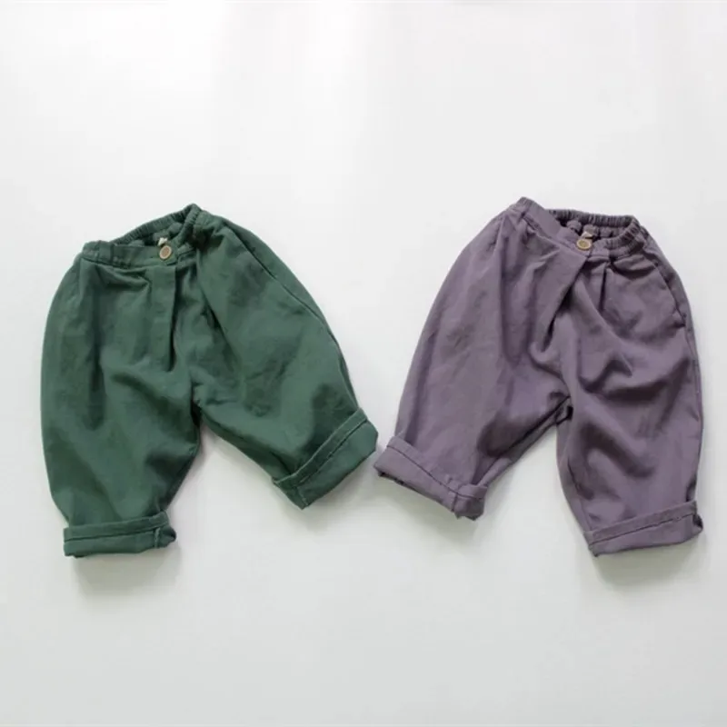 

New 2025 Autumn Korean Style Unisex Kids Pure Color Pants Children Costumes Casual Cotton Baby Boys Girls Trousers