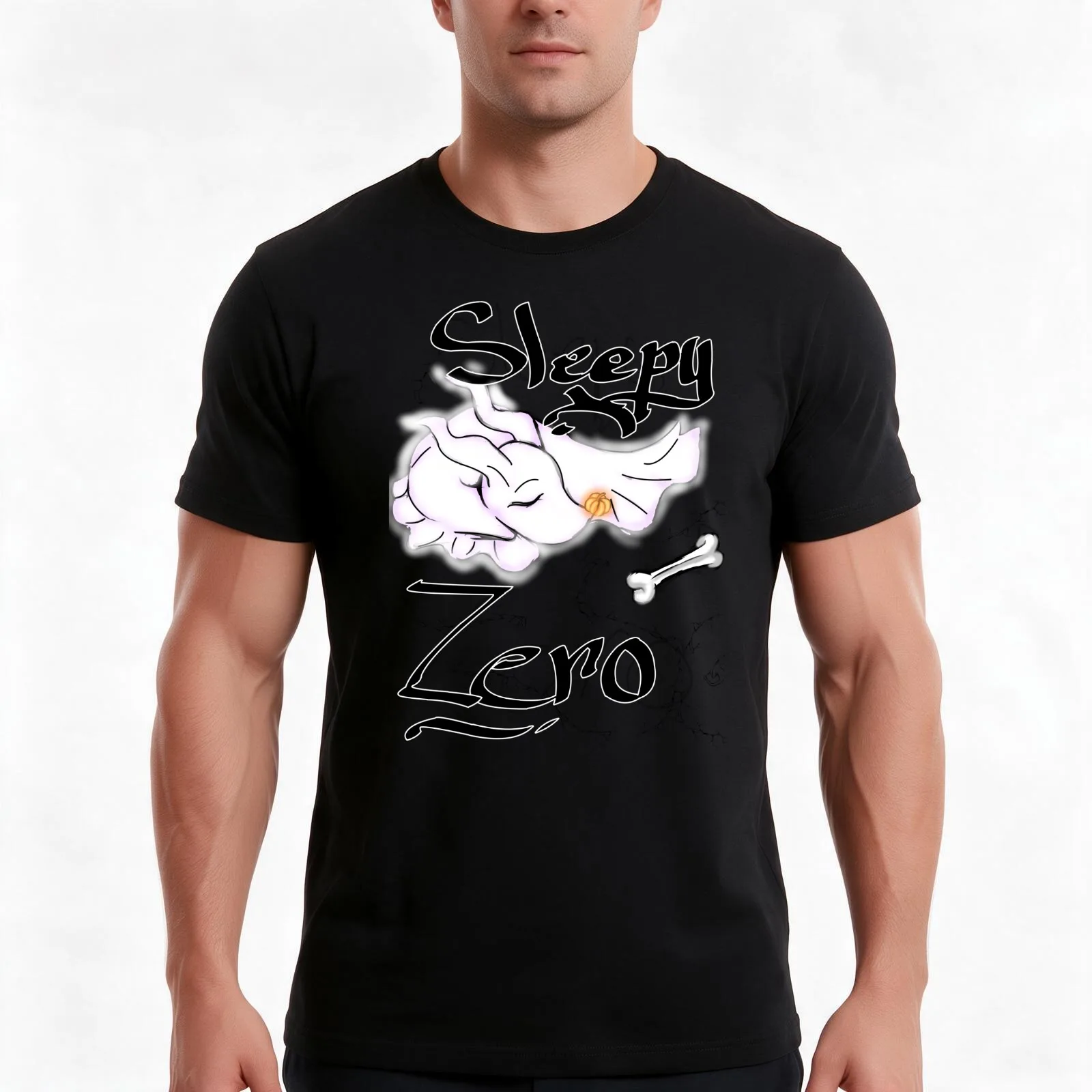 sleepy zero T-Shirt, Summer Casual Cotton Tee, Oversized Streetwear Tops, Vintage Graphic Print, Loose Fit Short Sleeve