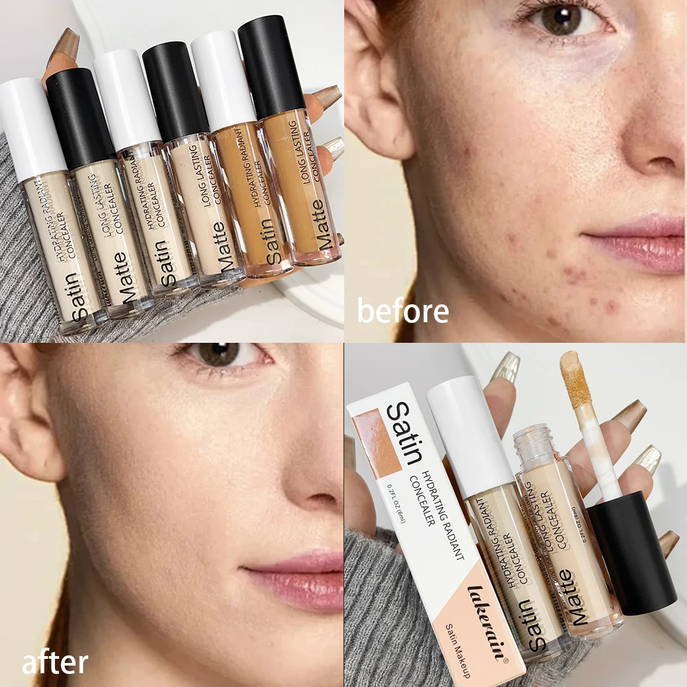 Vloeibare Concealer 6 Kleuren Waterdichte Foundation, Duurzame Hydraterende Gezichtsbedekking Acne Vlekken Donkere Kringen Concealer Crème Make-Up