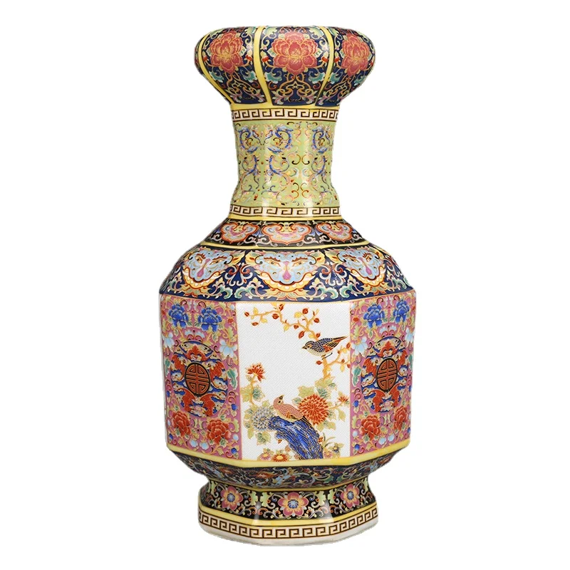 Vase Jingdezhen Ceramics Decoration Package Enamel Bulbous Lipped Vase Antique Porcelain Antique Antique Hallway Medium25.5cm