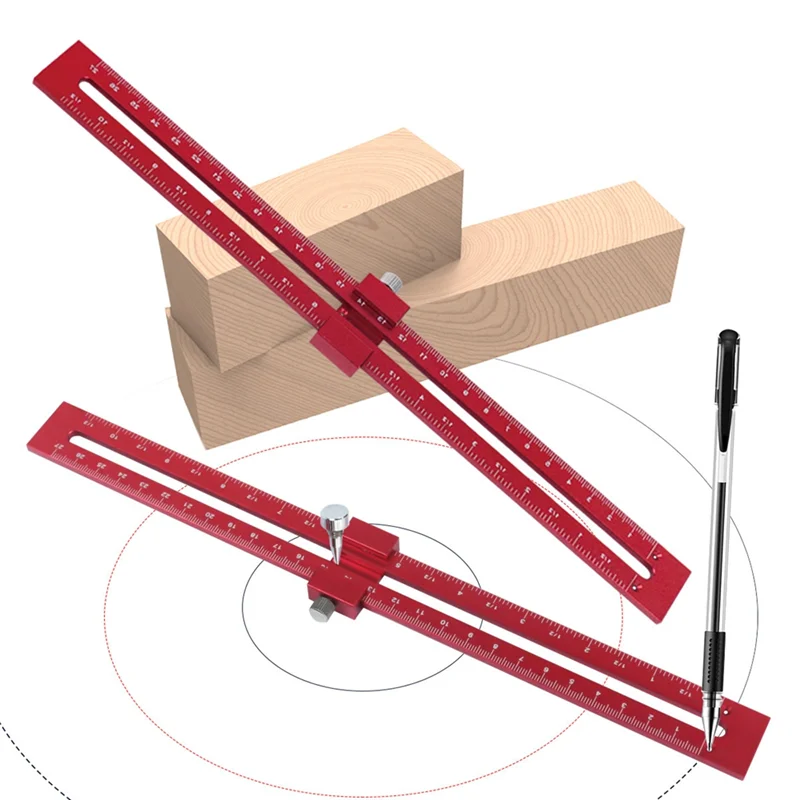 ABNL Woodworking Pocket Ruler W/ Circular Drawing Positioning Needle - T-Type Scribe Square Layout Tool Drawing Compass