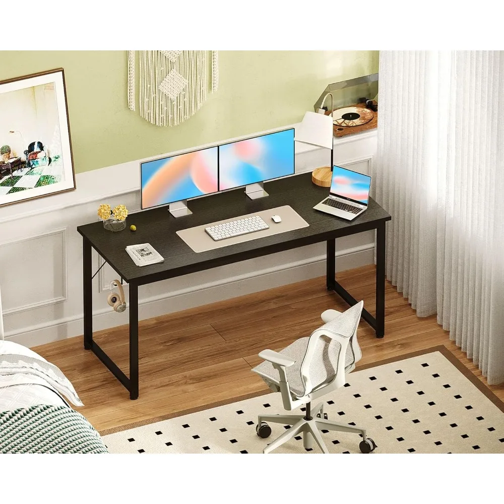 54 Inch Large Modern Office Desk, Gaming & Writing Desk with Metal Frame, Spacious Legroom, Black