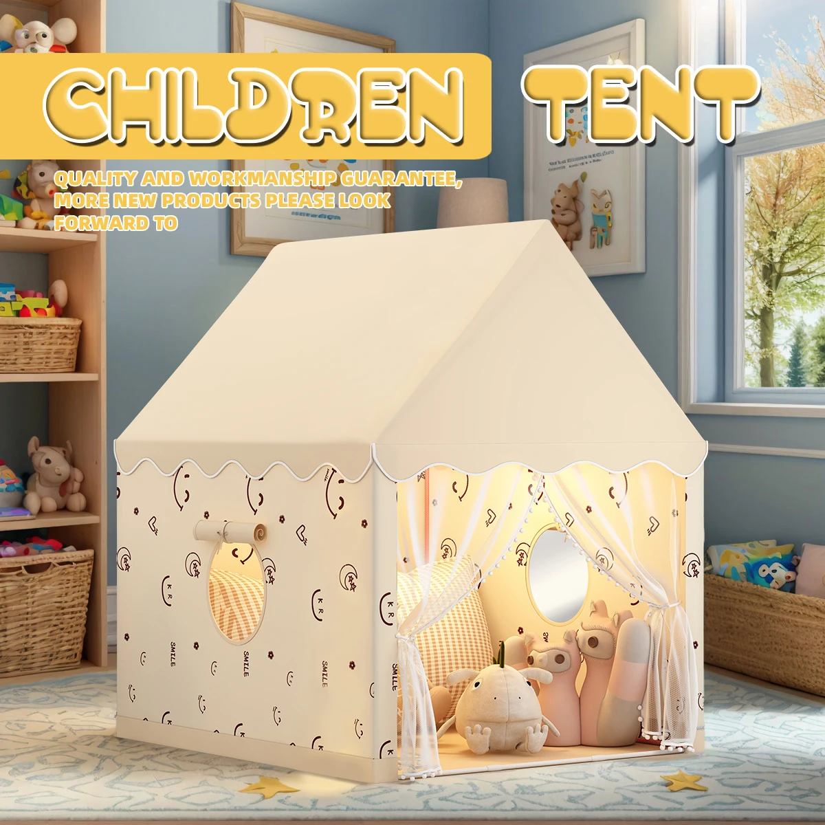 Leuke speelgoedtent voor kinderen, prinsessensprookje speelkasteel, draagbaar speelhuisje voor buiten, geweldig vakantiecadeau voor jongens en meisjes, kerstcadeau, accessoires niet inbegrepen