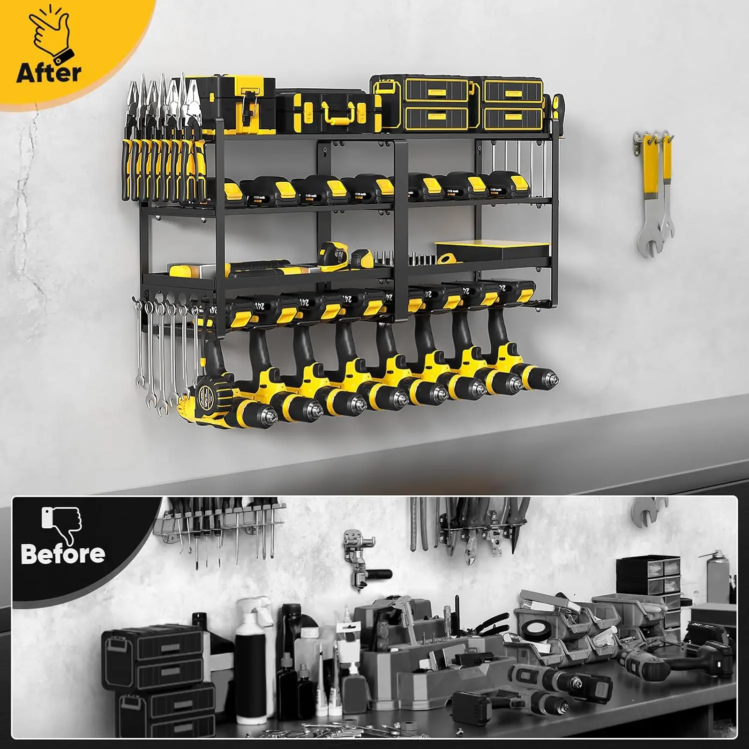 Imagem -06 - Pokipo-power Tool Organizer Suporte de Parede Suporte de Broca Grande Estendido Camadas de Garagem e Armazenamento Utilitário Adequado Rac