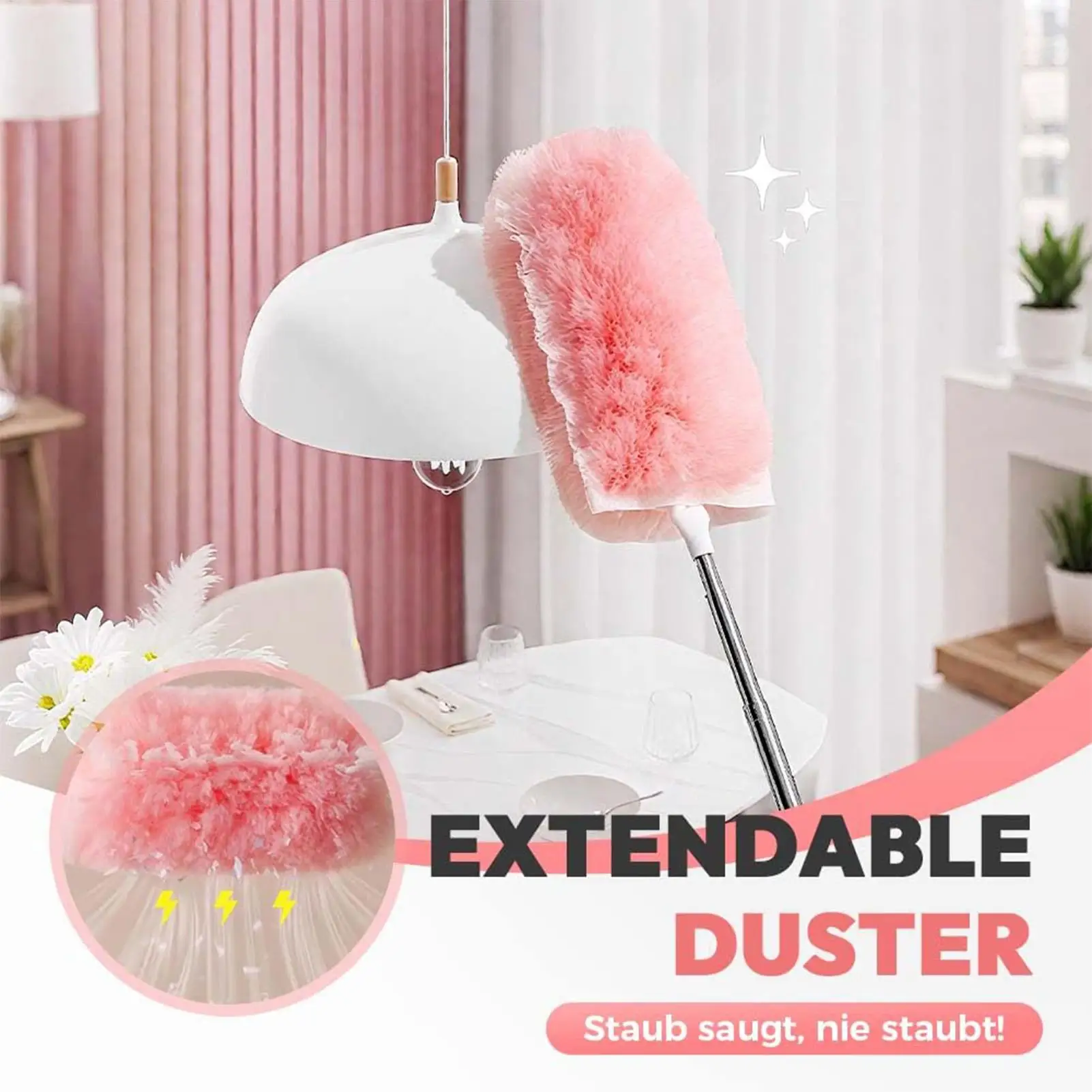 Microfiber Feathers Duster Reusable Spider Web Cleaning Brush Telescoping Microfiber Duster For Ceilings High Fans