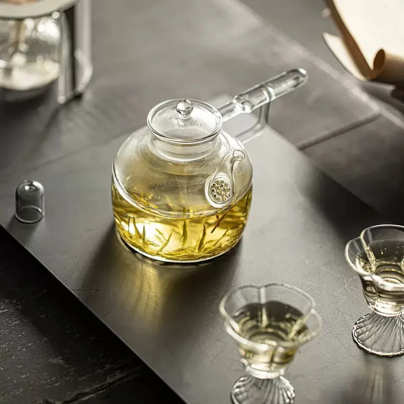 

500 мл горшок Tangyu с имитацией династии Тан, термостойкий стеклянный чайник, бытовой чайник с боковой ручкой, чайник с кипящим цветком и фруктами