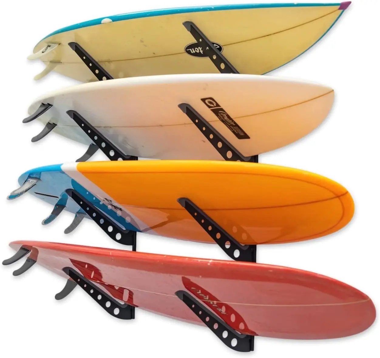

4 Tier Metal Floor Surfboard Storage Rack Black Double Sided Adjustable Surfboard Skateboard Storage Rack Display