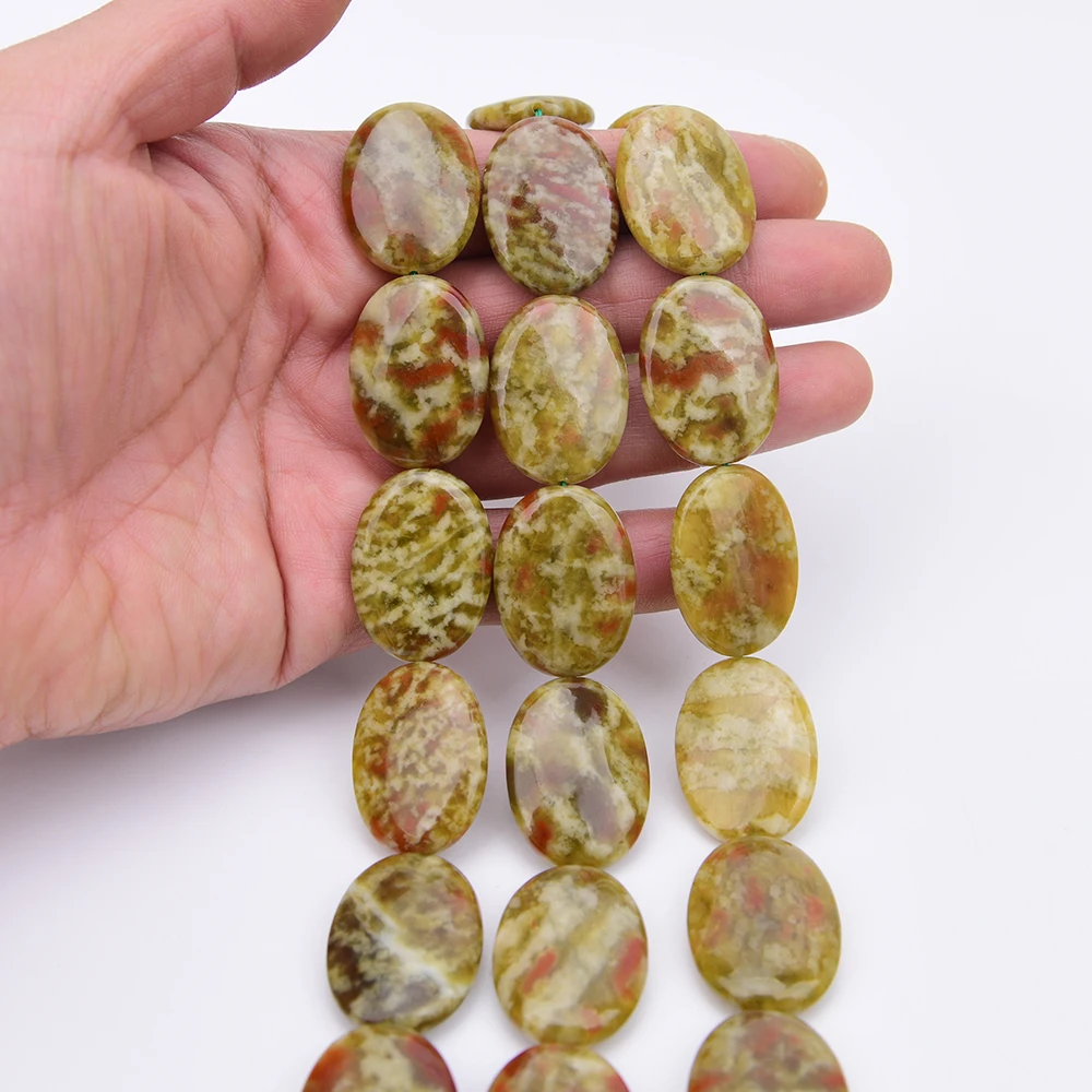APDGG 22x30mm Natural Chlorite Green Dragon Stone Oval Slice Shape Loose Beads 15.2'' Jewelry DIY