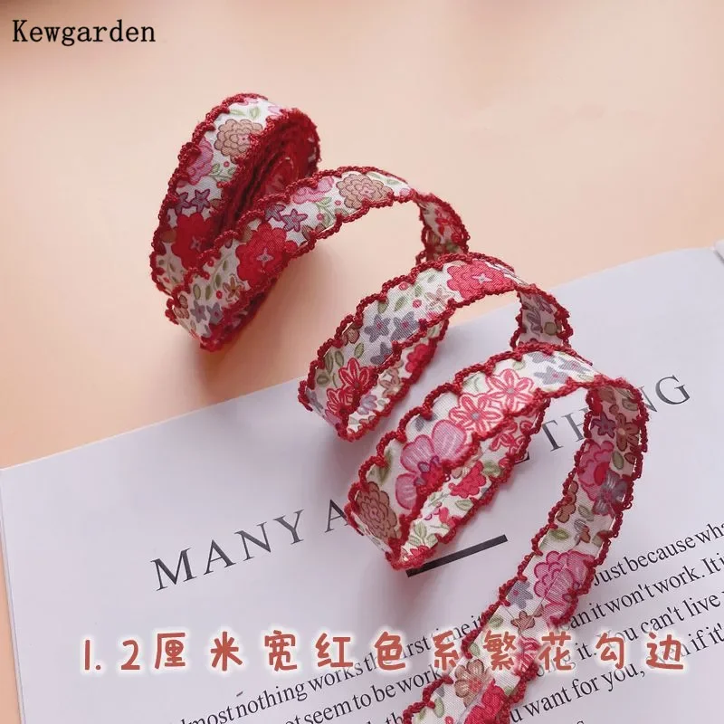 Kewgarden DIY Bows Hair Accessories 32mm 12mm Print Floral Overlock Edge Ribbon Handmade Tape Sewing Crafts 5 Meters