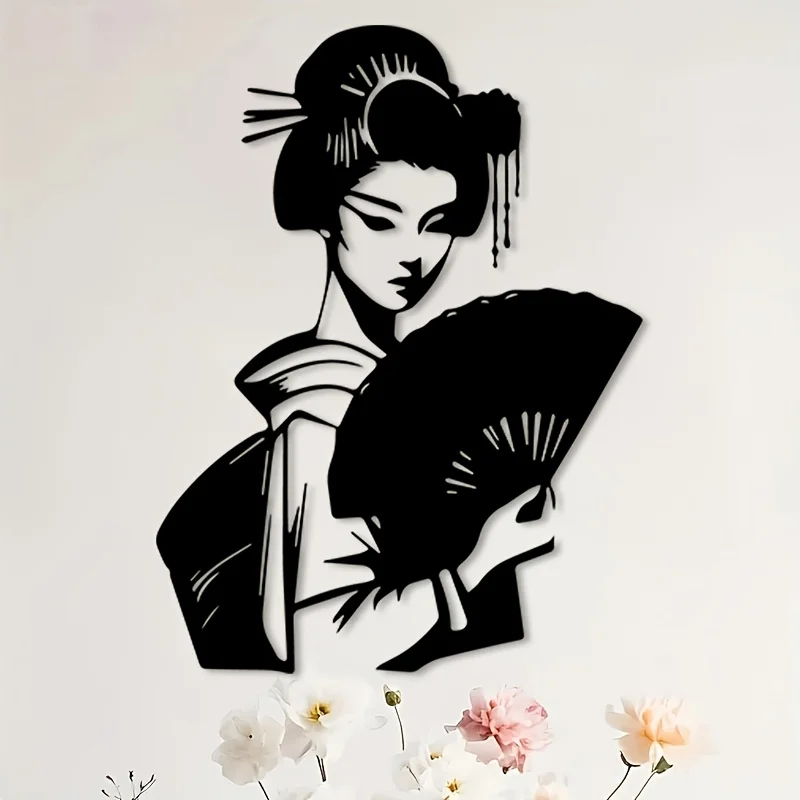 Geisha Iron Wall Art Metal Mural Statue Office Gallery Studio Decor Housewarming Gift For Women Collectors Traditional Japanese