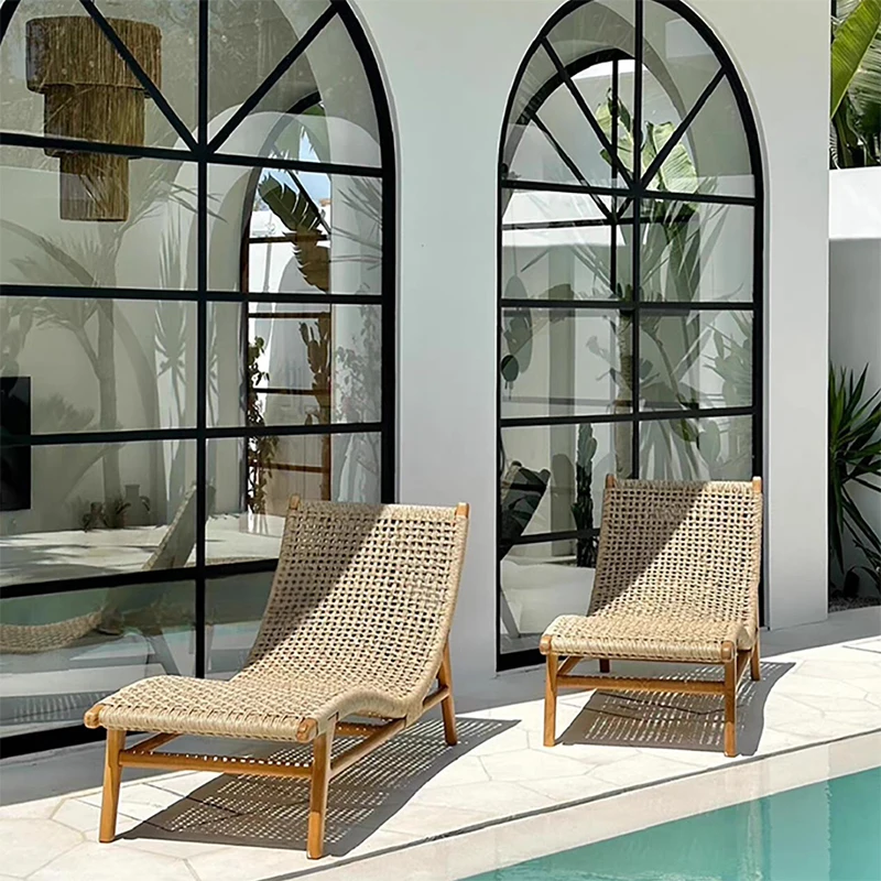 Sillón de exterior, balcón exterior, impermeable para exteriores, protección solar, estilo vacacional, playa, cama de ratán tejida