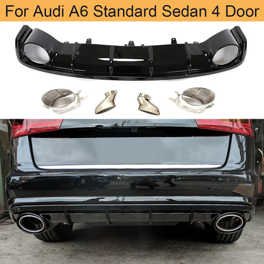 PP Car Rear Bumper Diffuser for Audi A6 Standard Sedan 4 Door 2016 - 2018 Rear Bumper Lip Spoiler Not for S6 RS6