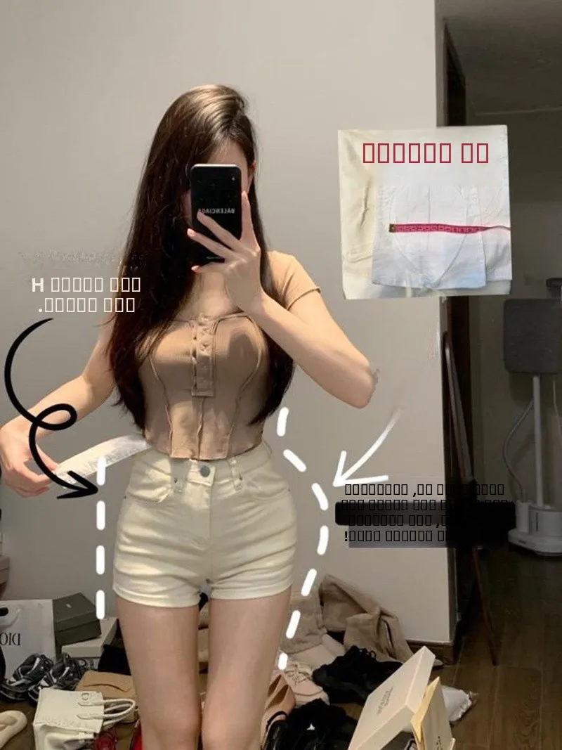 

Сексуальные обтягивающие джинсовые шорты с высокой талией для женщин, корейский стиль, летние укороченные шорты-хотпанты