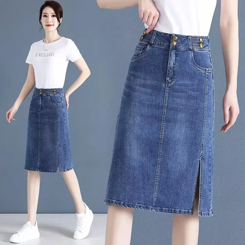 Spring Autumn Denim Skirts Women Large Size High Waist Jeans Skirts Female Korean Casual Loose Mid-Long Cowboy Jeans