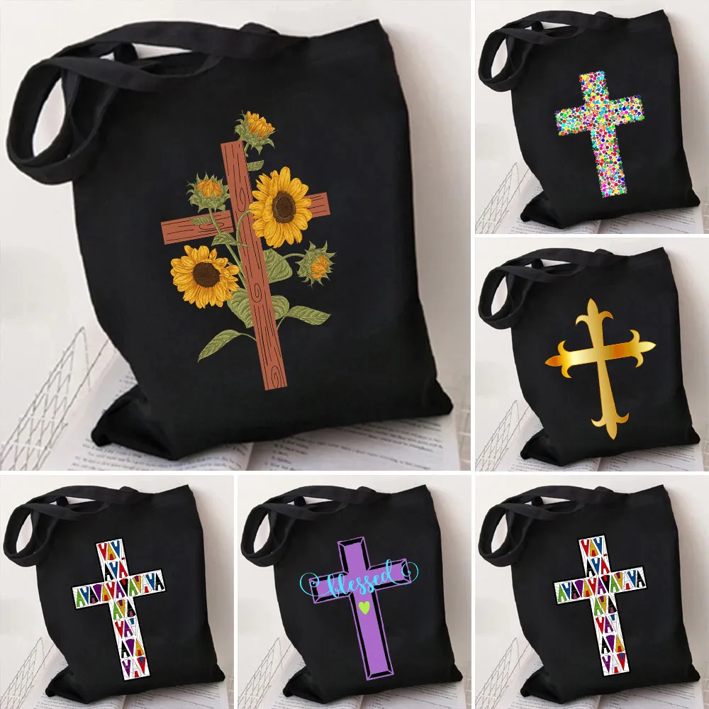 Sac à main en toile pour femme, fourre-tout en coton, motif jésus Christ, croix, dieu, chrétien, tournesol, Christ, Crucifix