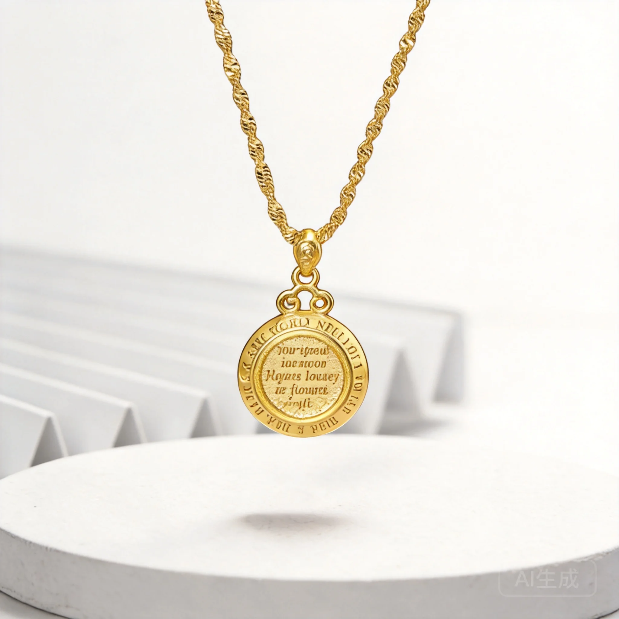 

Gold Plated Necklace With Chinese Blessing Pendant Dainty Minimalist Golden Clavicle Chain Sweater Chain For Women Daily Wear