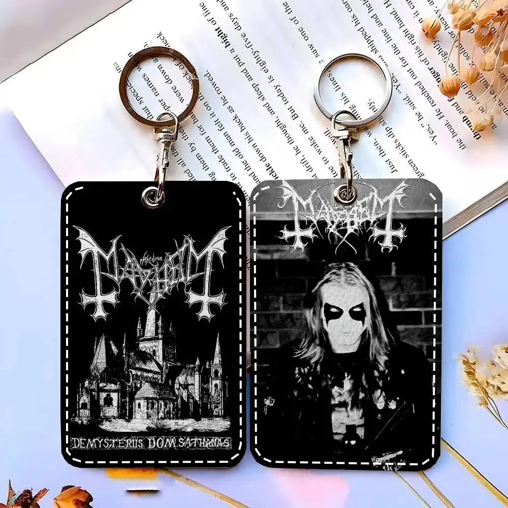 1pc Mayhem Classic Movie Card Case Keychain Access Card Bag Key Tag Ring Leather Card Holder Key Ring Access