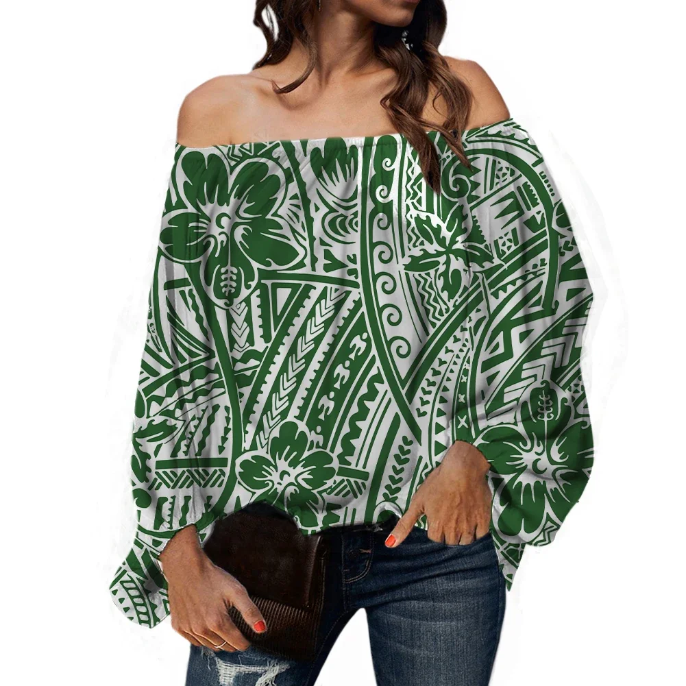 Elegant Chiffon Blouses for Women, Kanaka Maoli, Polynesian Tribal Hibiscus, Plumeria Print, Sexy Off Shoulder Shirt, Streetwear