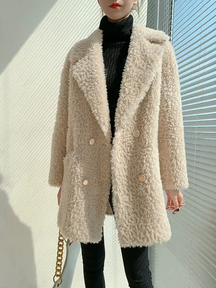 New Particle Wool Fur Integrated Young Long Fur Coat for Women