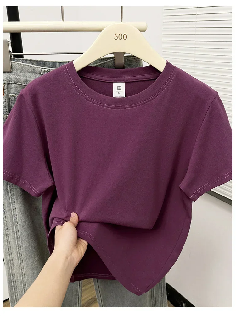 2026 Sommer Neue Hochwertige Lässige T-Shirts Sexy Kurzarm Modischer Trend Einfarbige Damenkleidung Y2k Tops – Detail 31