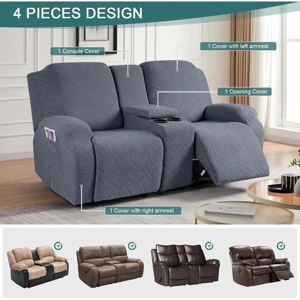 أغطية أريكة كرسي مكونة من 4 قطع مع جيوب، أغطية كرسي جاكار لوفيسيت، أغطية أريكة قابلة للتمدد للأرائك المستلقة