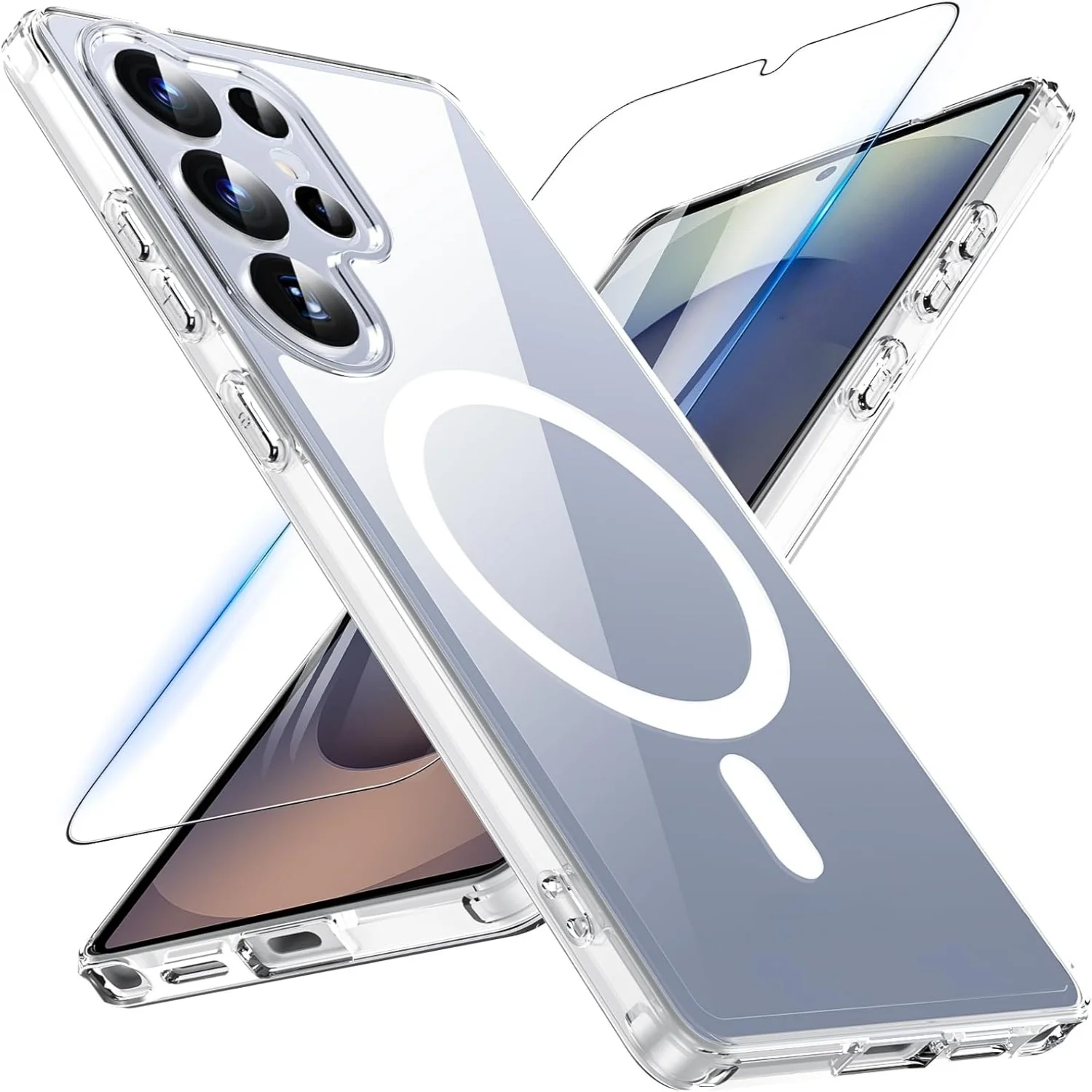 Transparente Magnetische Handyhülle für Samsung Galaxy S26Ultra/S26+/S26, Mit 2 Stück Displayschutzfolie Unterstützt Fingerabdruck-Entsperrung