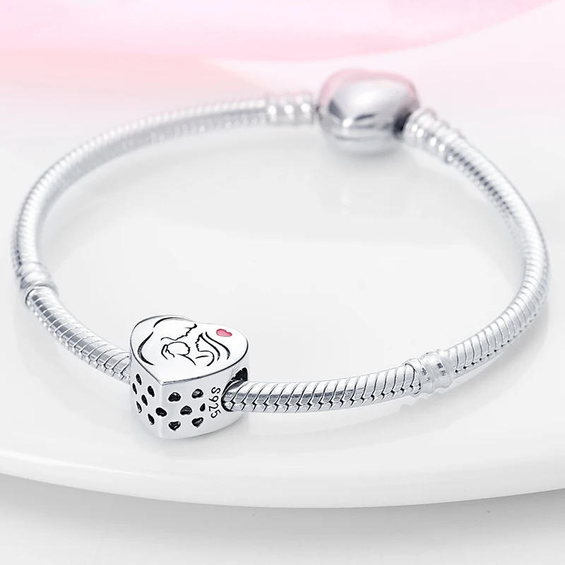 925 Silver Color Heart Dog Cat Warm Family Charms Beads Fit Pandora 925 Original Bracelets Fine DIY Mother's Day Jewelry Gifts