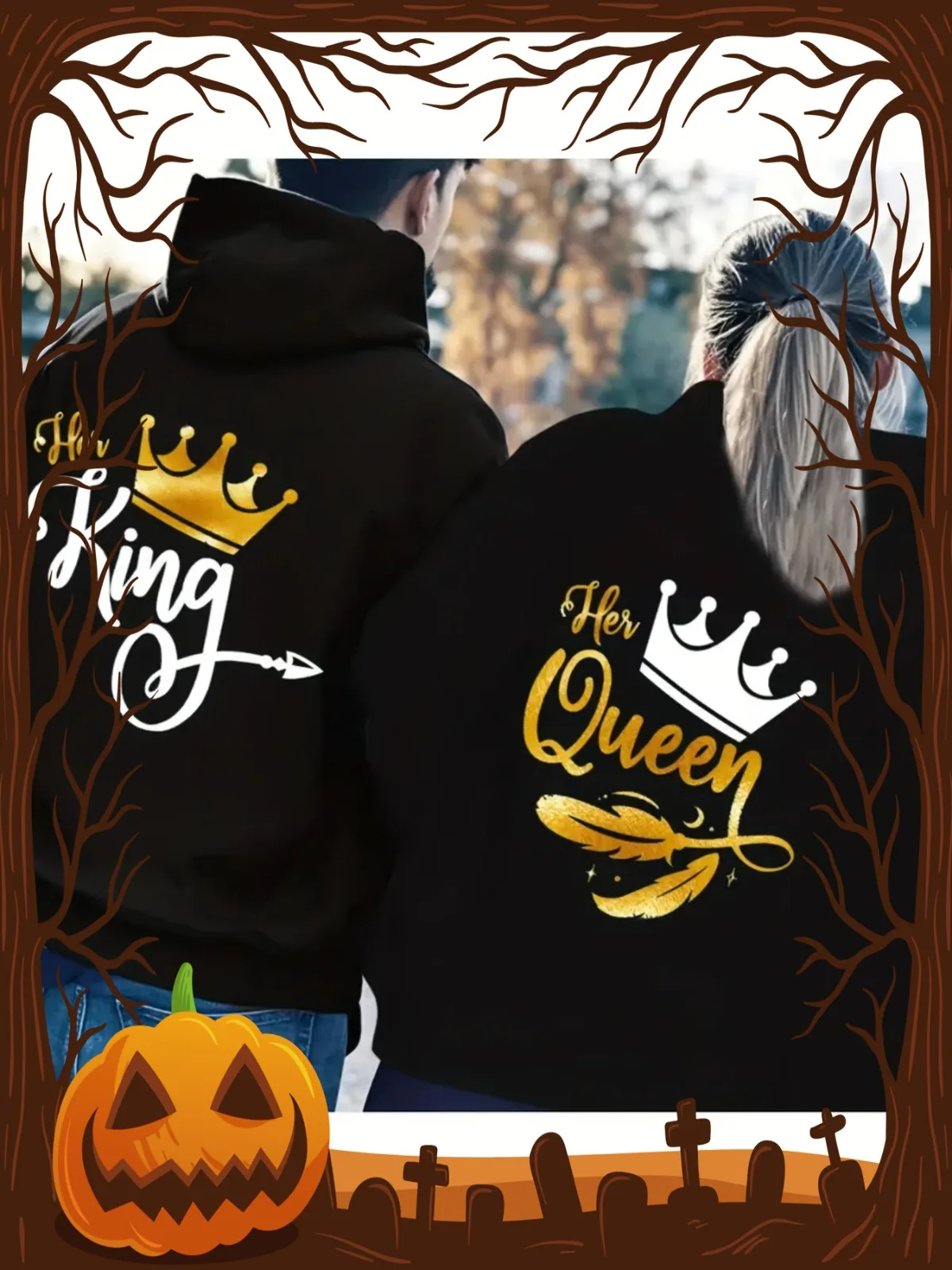 1 unidad [estilo de pareja] Sudadera con capucha de pareja a juego con diseño de patrón King Queen a la moda, cómoda y holgada, regalo del Día de San Valentín