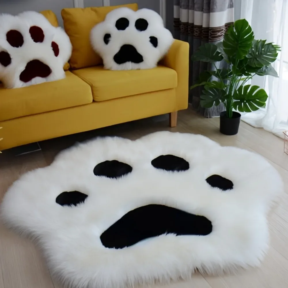 

1pc Cute Cat Paw Design Carpet, Soft Long Plush Decorative Floor Mat For Living Room Bedroom Home Decor