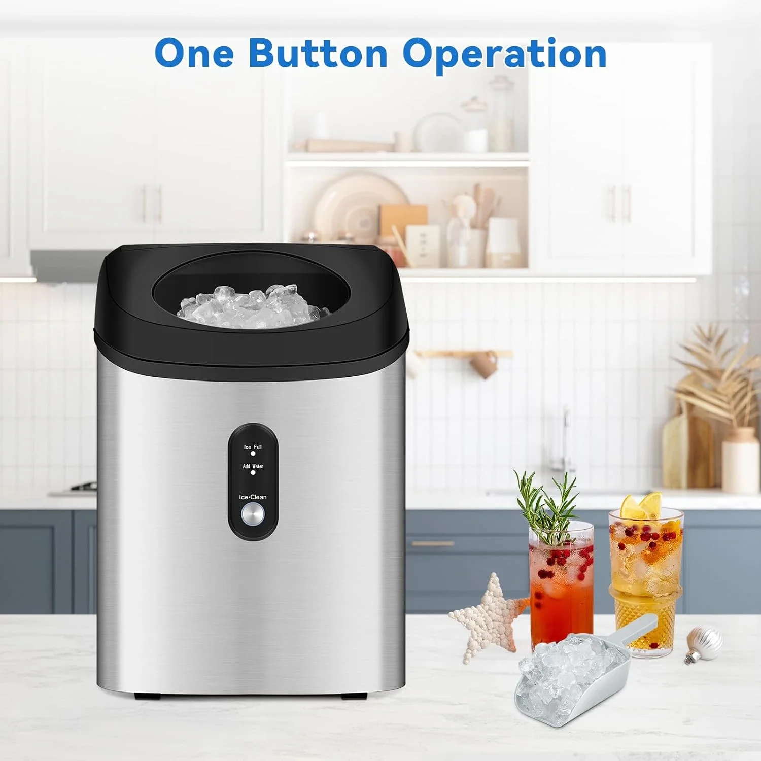 Countertop Nugget Ice Maker, Soft Máquina De Gelo Mastigável Para O Seu Pagamento, 33lbs/Day Máquina De Gelo com Colher De Gelo, Auto-limpeza e Tempo