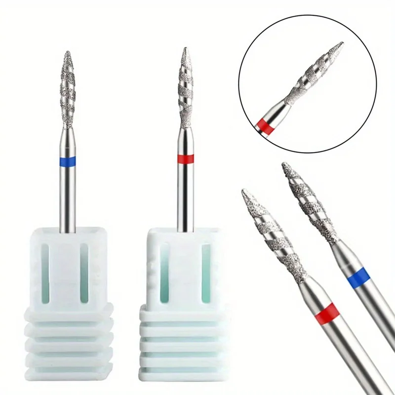 토네이도 불꽃 다이아몬드 네일 드릴 비트 밀링 커터, 페디큐어 다이아몬드 버, 전기 광택기 액세서리 도구, 박스 당 1 개, 2 개