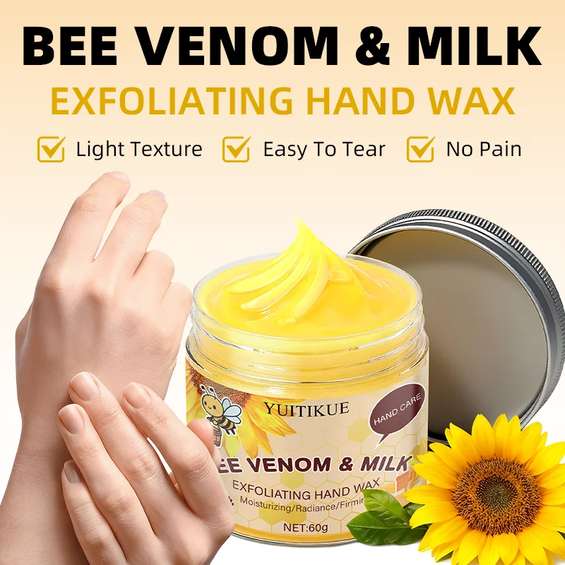 YUITIKUE Hand Wax 60g - Solve Dead/Rough/Dark Skin & Fine Lines, Moisturizing/Radiance/Firming, Bee Venom & Milk, Painless Peel