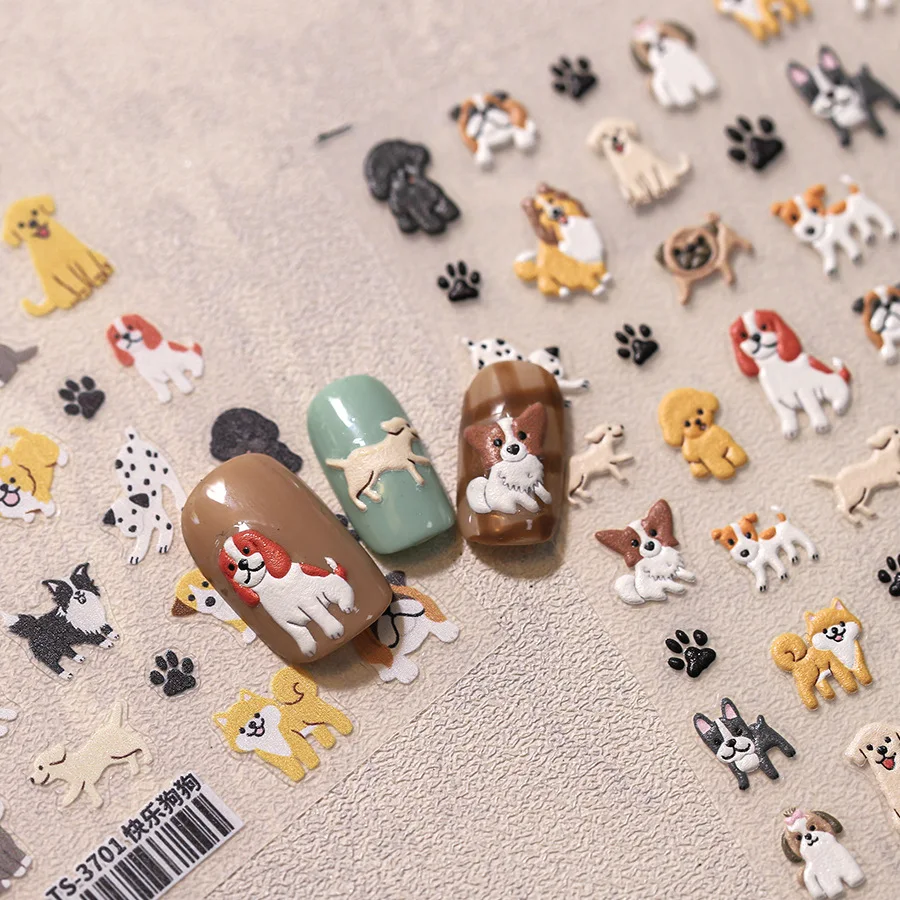 1Pcs 5D Relief Various Vivid Lovely Happy Dog Cute Cat Pet Paw Adhesive Nail Art Stickers Decals Manicure Ornaments Accessories