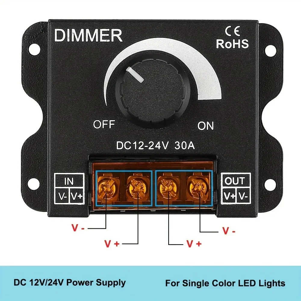 DC 12V-24V LED Dimmer Switch 30A LED Monochrome Controller PWM Digital Stepless Dimming for Lamp Strip Single Color Lamp image 3