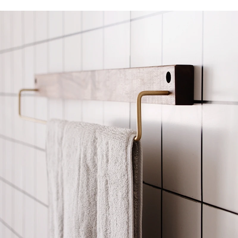 

Household Brass Hook Coat Stand Bathroom Accessories Towel Rack Simple Beech Hanger Room Backdrop Walnut Wood Hanging Decoration
