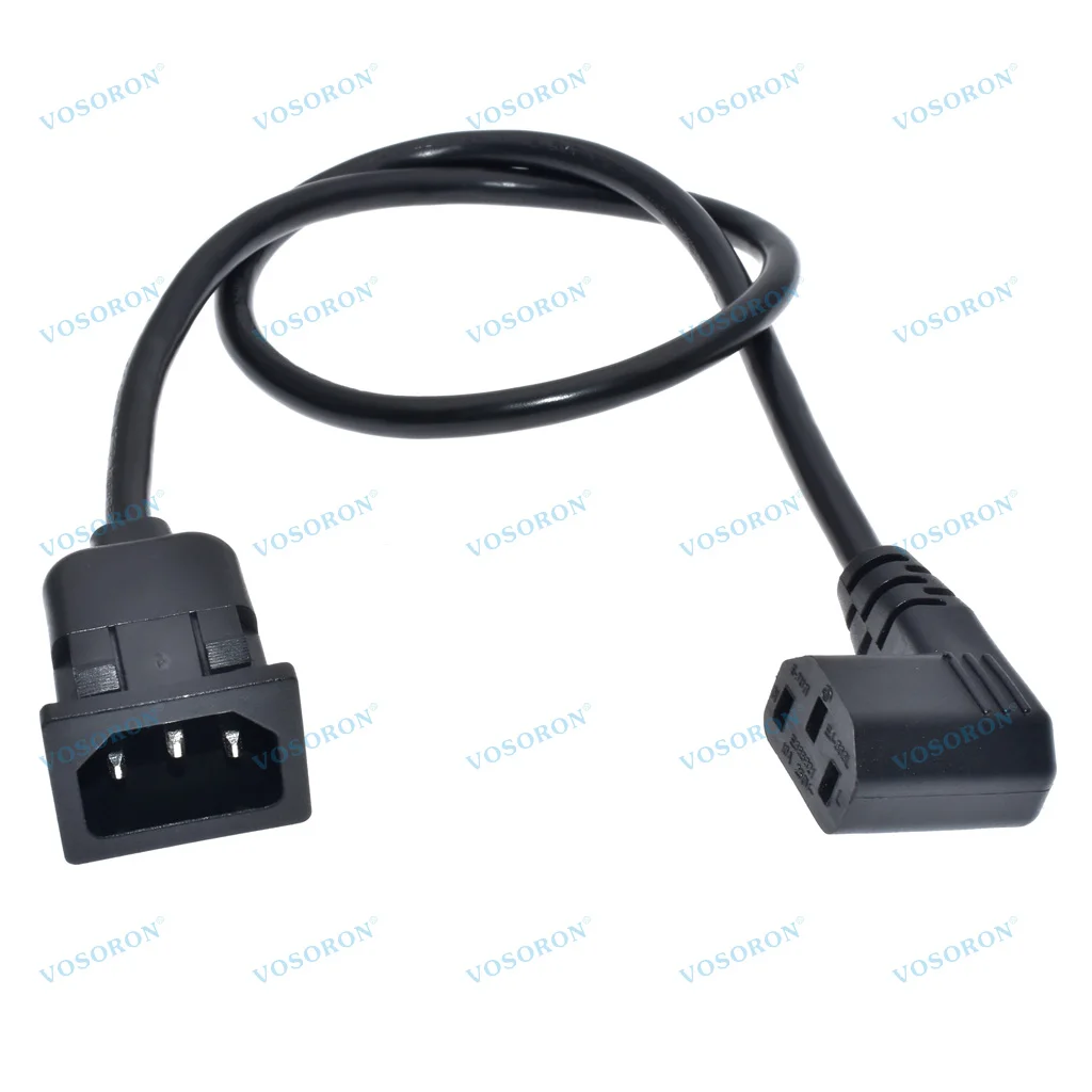 C14 to C13 Panel Mount Power Cable Right Bent, 90 Degree IEC 320 C13 Female to C14 Male PDU Power Supply Extension Cord