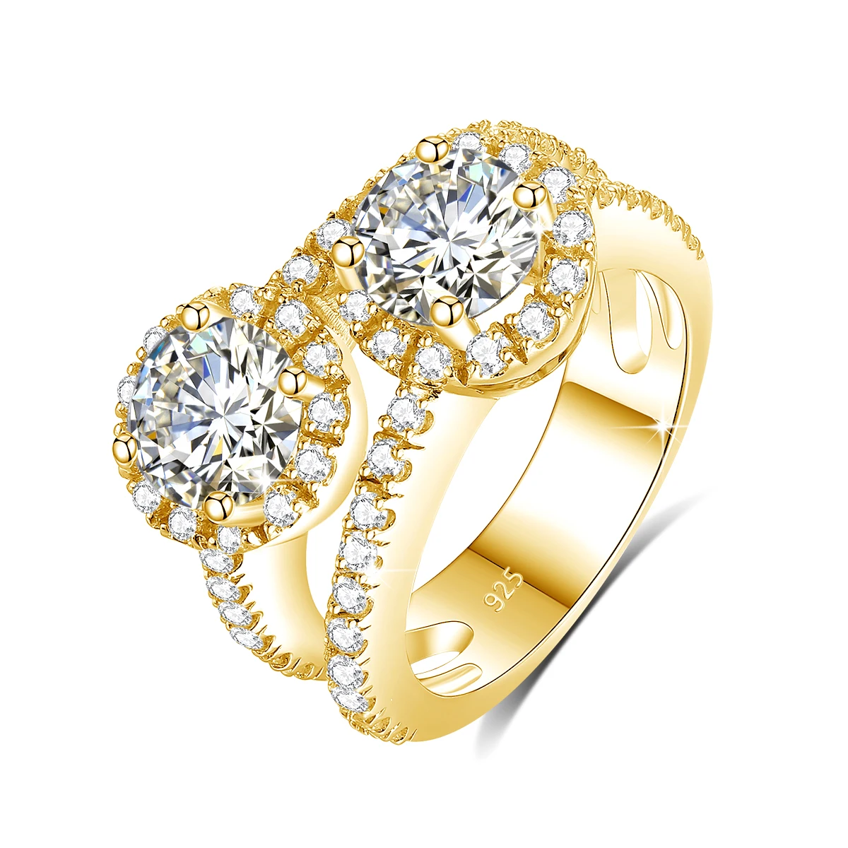 

Double 1.2ct Moissanite Diamond Rings 925 Sterling Silver Luxury Women Eternity Wedding Band Trendy Creative Party Gift Jewelry