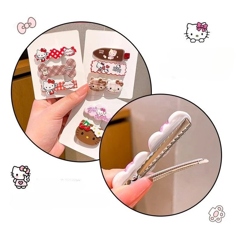 Hello Kitty Haarspangen-Set - Kawaii Acryl-Katzenkopf & Fruchtmuster Haarklammern für Mädchen, Niedliche Seitenpony-Clips & Tägliches Accessoire – Detail 6