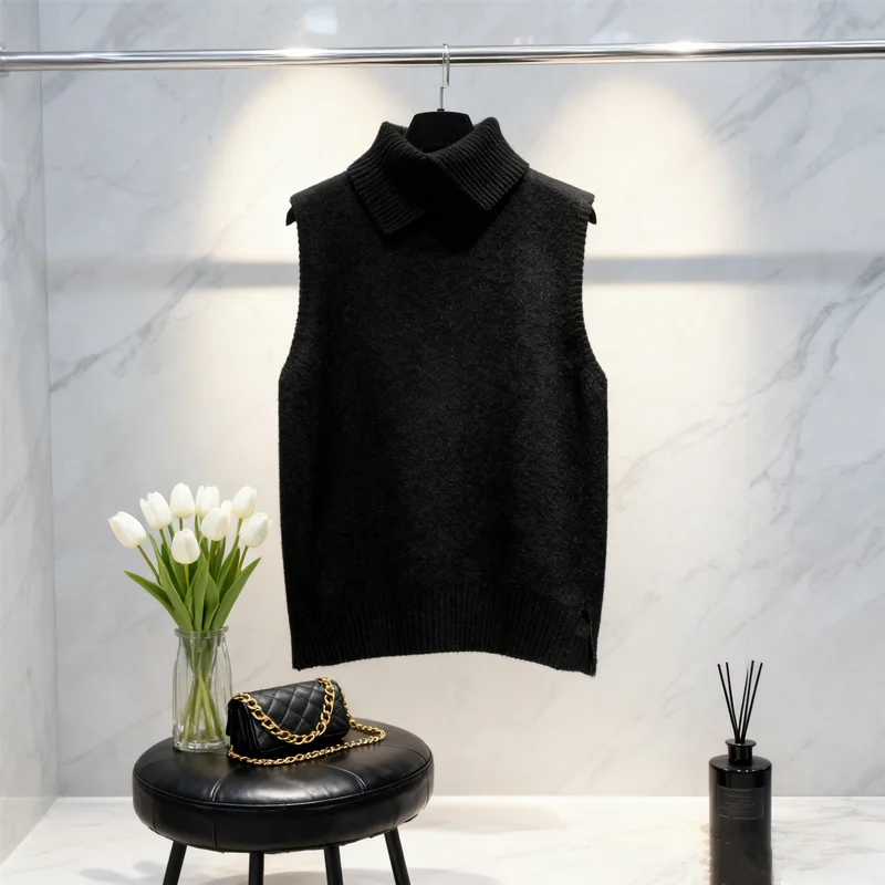 

Chic Korean Style Knitted Vest, Solid Color Sleeveless Design for Autumn Winter Casual Wear, Versatile Layering Piece for Women