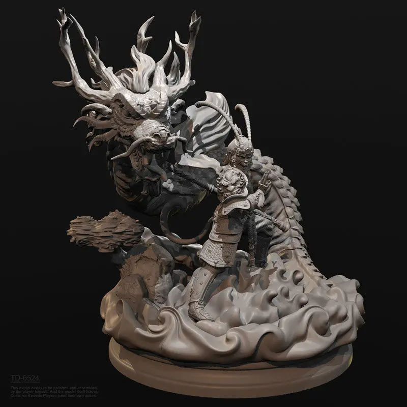 38mm 50mm 75mm Magical Loong and Sun Wukong 3D Printed White Models Miniatures DIY Coloring Self-assembly Models Gifts - Image 3