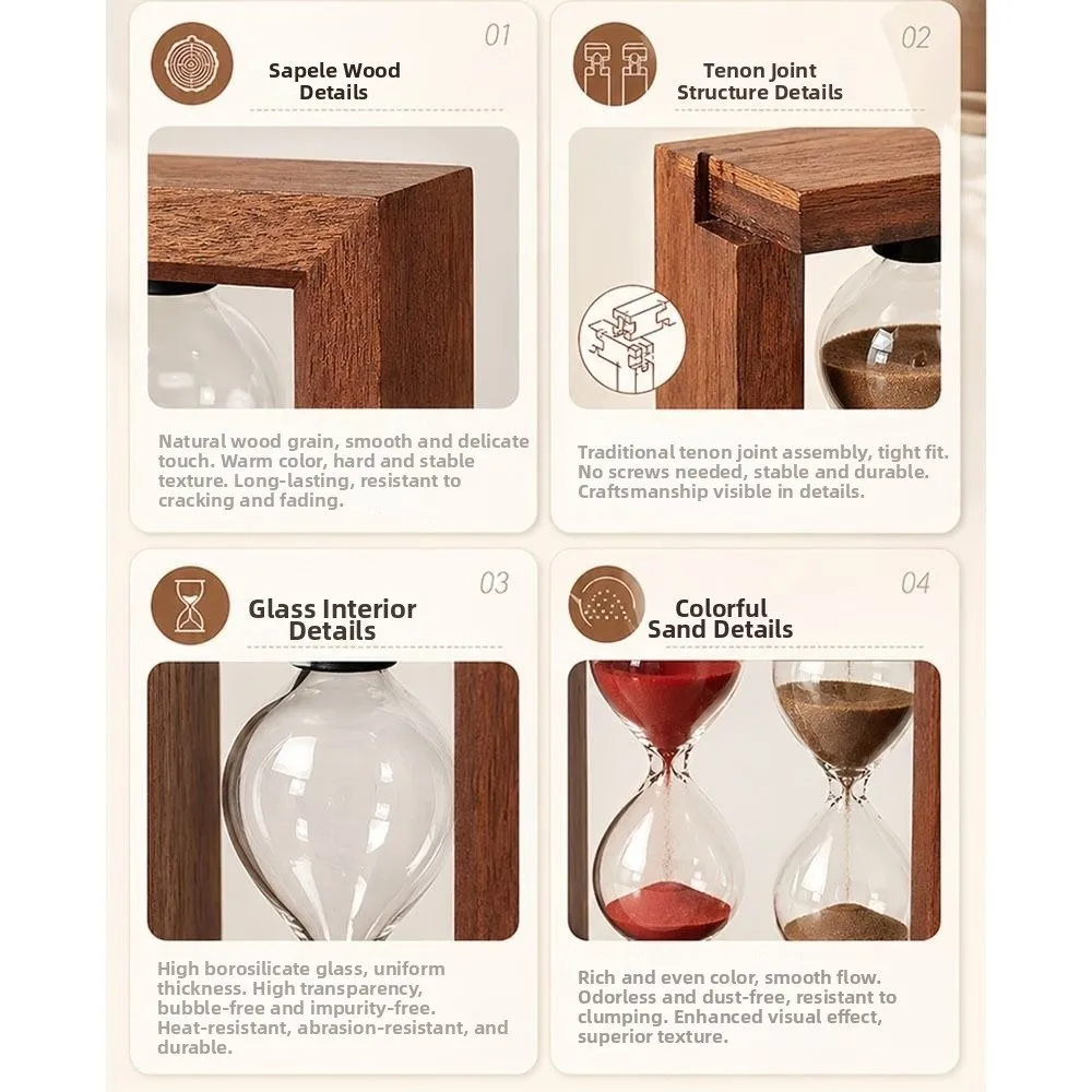 Countdown 3/5/10min Wood Sand Timer Vintage Wooden Frame Hourglass Sandglass Clear Glass Elegant Sandglass Timer Study
