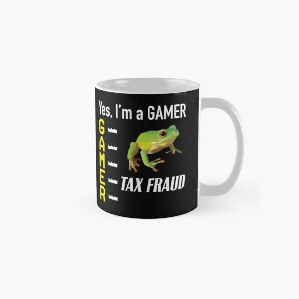 Tax Fraud Gamer Frog Classic  Mug Printed Coffee Drinkware Photo Picture Handle Round Design Cup Image Tea Simple Gifts