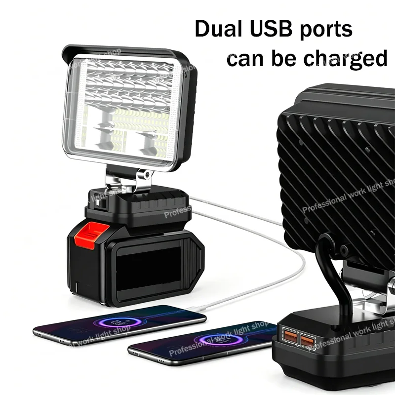 Square, battery-powered work light, adjustable angle, LED work light, compatible with Makita 18V Li-ion batteries