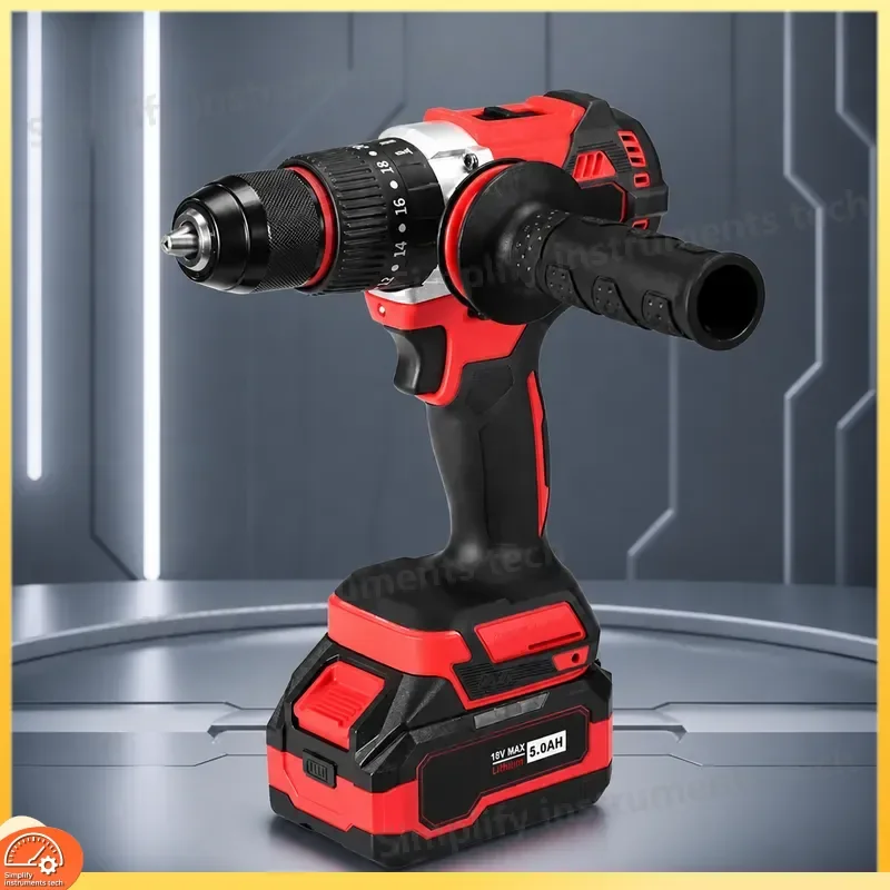 18V Brushless Cordless Hammer Drill 13mm Impact Driver Rotary Power Tool for Concrete Masonry Home Construction DIY