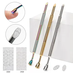 Stainless Steel Nail Cuticle Pusher Self-adhesive Manicure Polishing Sandpaper Removing Dead Skin Trimming Treatment Nail Tools