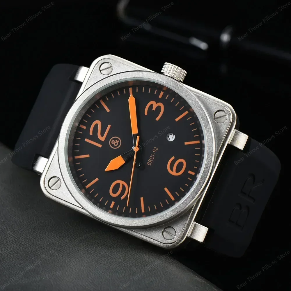 Hot Original Brand Men Automatic Mechanical Watch Bell Brown Leather Black Ross Rubber 46mm Large Dial Men for Watches AAA Clcok