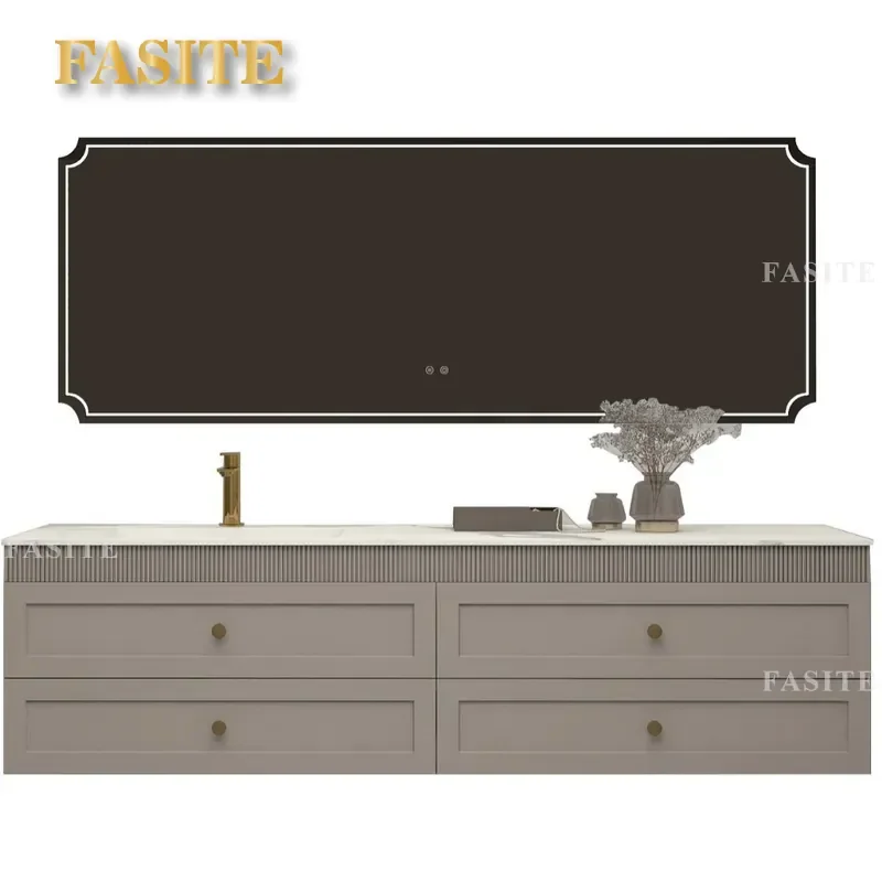 For Small Apartment Bathroom Light Luxury Ceramic Integrated Basin Hanging Cabinet with Intelligent Mirror Wall Mounted