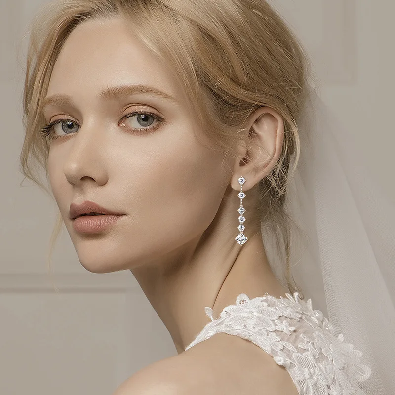 Fashion Classic Trend Luxury Moissanite s Dangle Tassel Earrings Charms Women Silver 925 Wedding Jewelry Gift