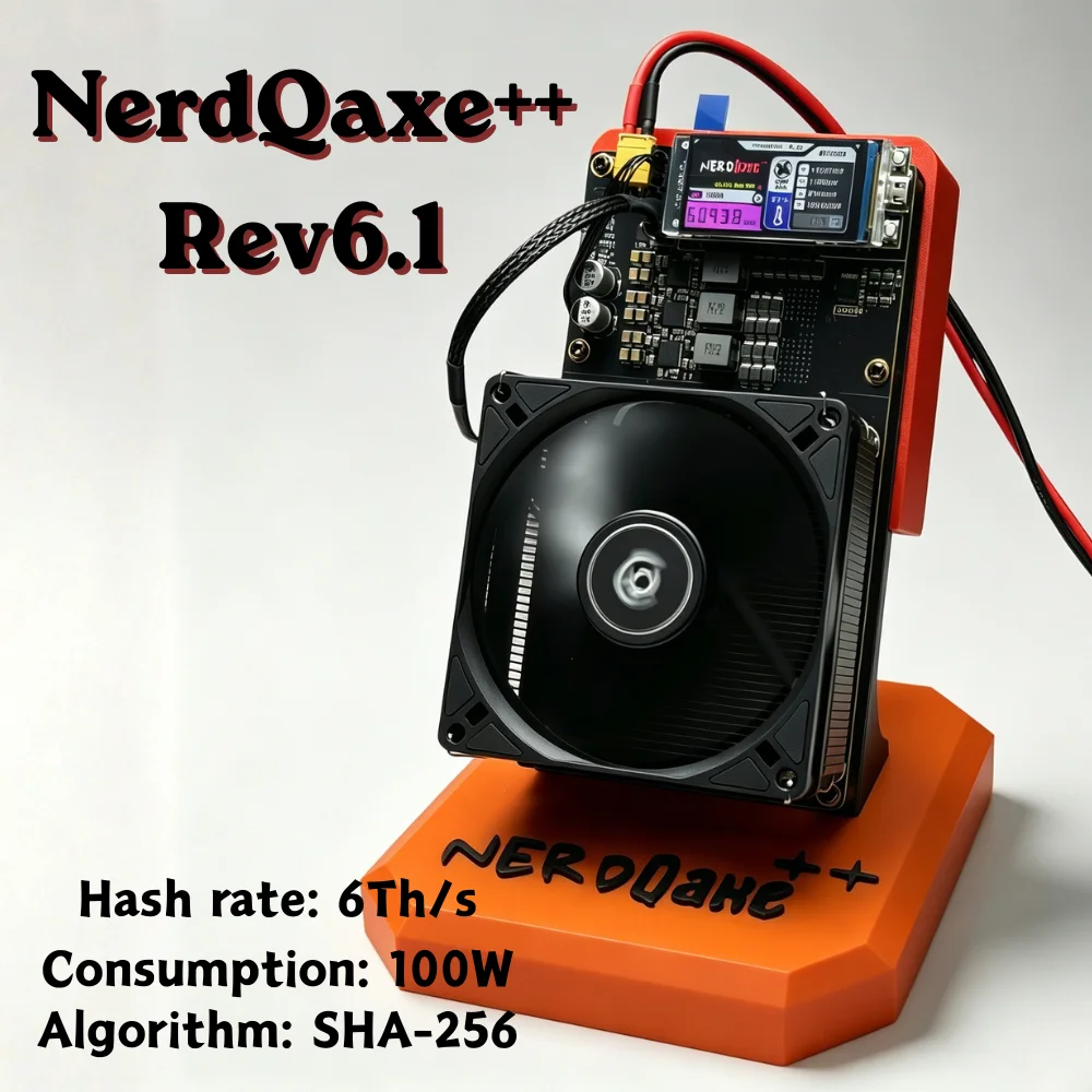 NerdQaxe Rev 6.1 Orange 6Th/s 100W BTC Solo Miner 2.4G WiFi SHA256 Home ASIC Crypto Mining Device